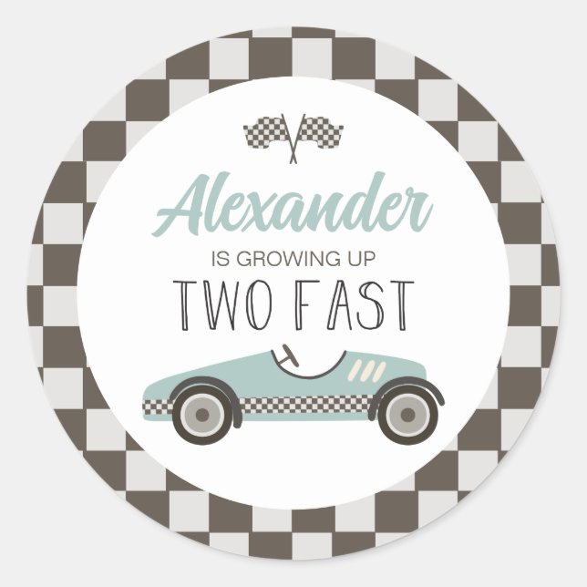 Sticker Rond Deux Fast blue Race Car Anniversaire (Devant)