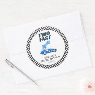 Sticker Rond Deux Fast Blue Race Car deuxième anniversaire