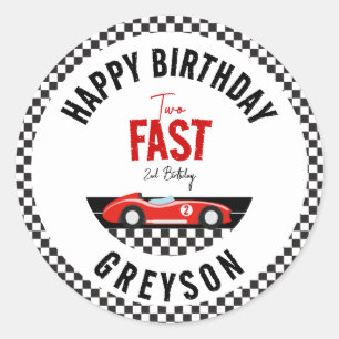 Sticker Rond Deux Fast Race Car Boy 2e fête d'anniversaire