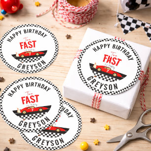 Sticker Rond Deux Fast Race Car Boy 2e fête d'anniversaire