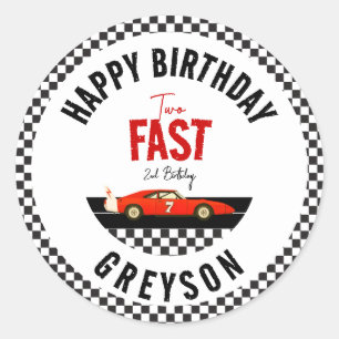 Sticker Rond Deux Fast Race Car Boy 2e fête d'anniversaire