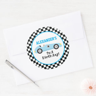 Sticker Rond Deux Fast Racecar Blue Racecar Boy Anniversaire