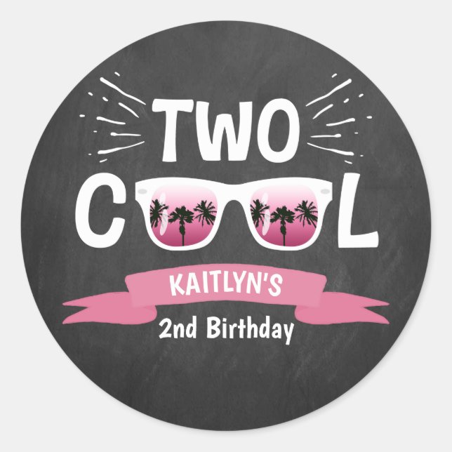 Sticker Rond Deux filles Cool Chalkboard 2e anniversaire (Devant)