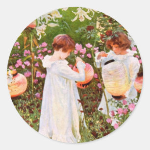 Sticker Rond Deux filles dans le jardin Vintage