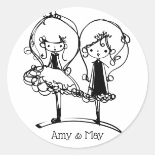 Sticker Rond deux filles, soeur, jumeaux plat sac fourre-tout