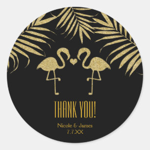 Sticker Rond Deux Flamants roses Aimer Black & Gold Favoriser S