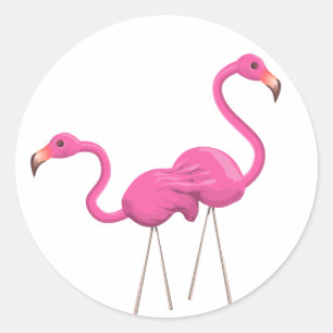 Sticker Rond Deux Flamants roses roses ensemble