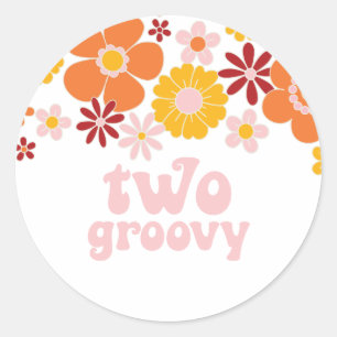 Sticker Rond Deux Groovy Retro Floral 2e anniversaire
