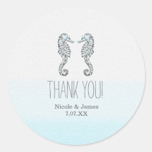 Sticker Rond Deux hippocampes élégant mariage plage