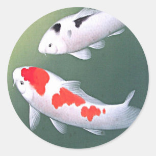 Sticker Rond Deux Koi, copie japonaise de bois de graveur