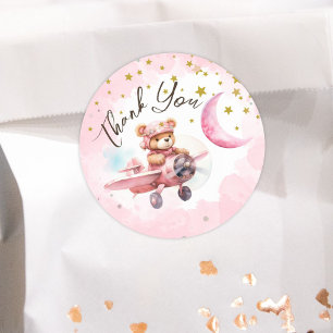 Sticker Rond DEUX la lune   Girl Pink 2e anniversaire