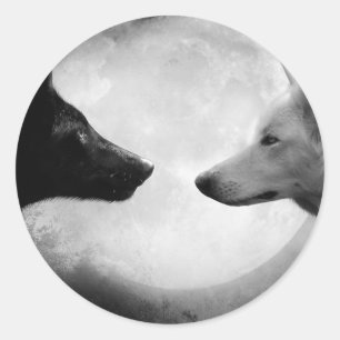 Sticker Rond Deux loups se faisant face