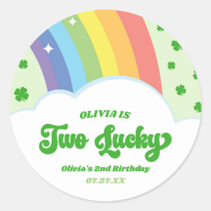 Sticker Rond Deux Lucky Charm Rainbow 2e fête d'anniversaire