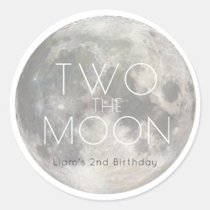 Sticker Rond Deux Lune Blanc Argent Boy 2e anniversaire