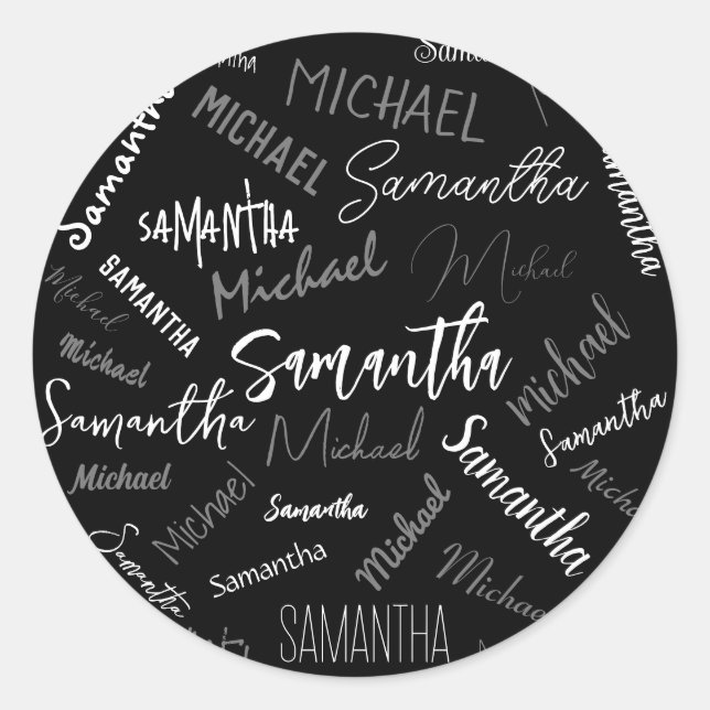 Sticker Rond Deux noms couple motif monogramme noir gris blanc (Devant)