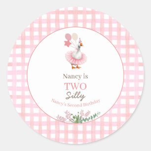Sticker Rond Deux Oies Idiotes 2e Anniversaire Rose