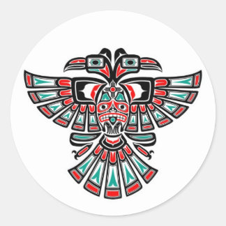Sticker Rond Deux oiseaux haïdas en tête sur blanc