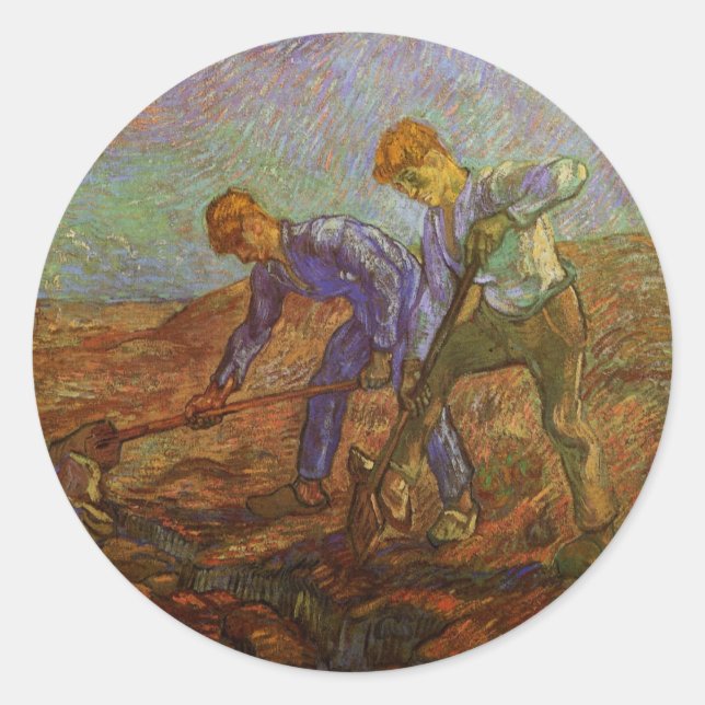 Sticker Rond Deux paysans creuser par Vincent van Gogh (Devant)