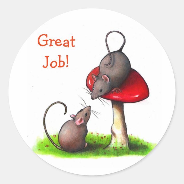 Sticker Rond Deux petites souris : Crayon couleur Art : Champig (Devant)
