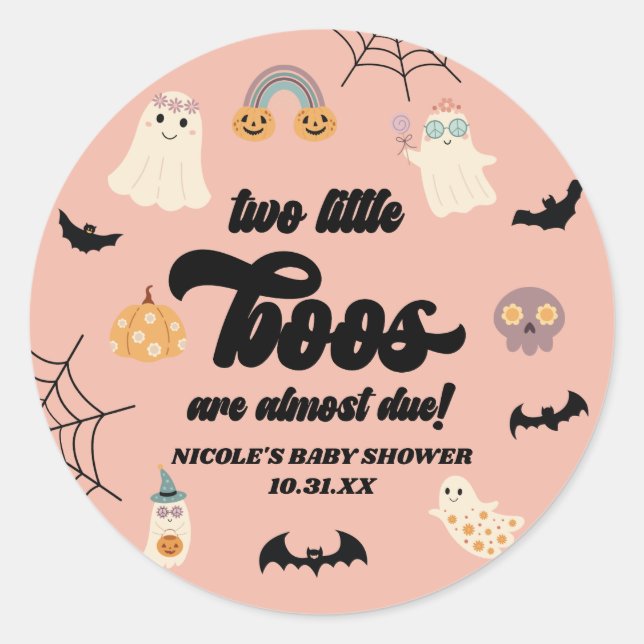 Sticker Rond Deux petits boos jumeaux Baby shower d'Halloween (Devant)