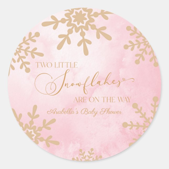 Sticker Rond Deux petits flocons de neige Baby shower jumeaux d (Devant)