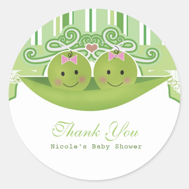 Sticker Rond Deux petits pois dans une pod Twin Girls Baby show (Devant)