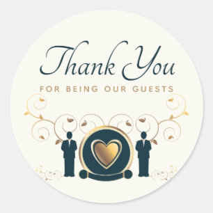 Sticker Rond Deux pièces Homme Mariage LGBTQ Crème Merci bleu 