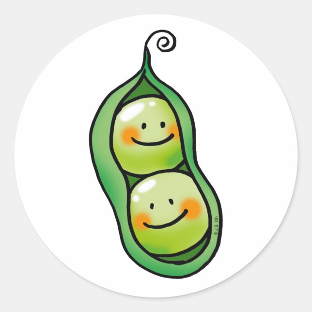 Sticker Rond Deux pois dans un pod, baby shower jumeaux (Devant)