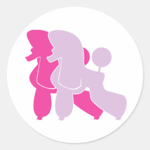 Sticker Rond Deux Poodle roses