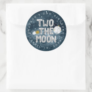 Sticker Rond Deux pour la Lune   Cadeau de fête pour 2e anniver