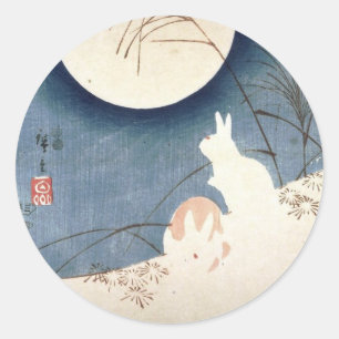 Sticker Rond DEUX RABBITS ET UN Stick ROND IMPRIMÉ JAPONAIS MOO