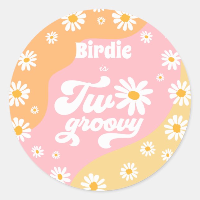 Sticker Rond Deux Super fête de 2e anniversaire Retro Daisy Fav (Devant)