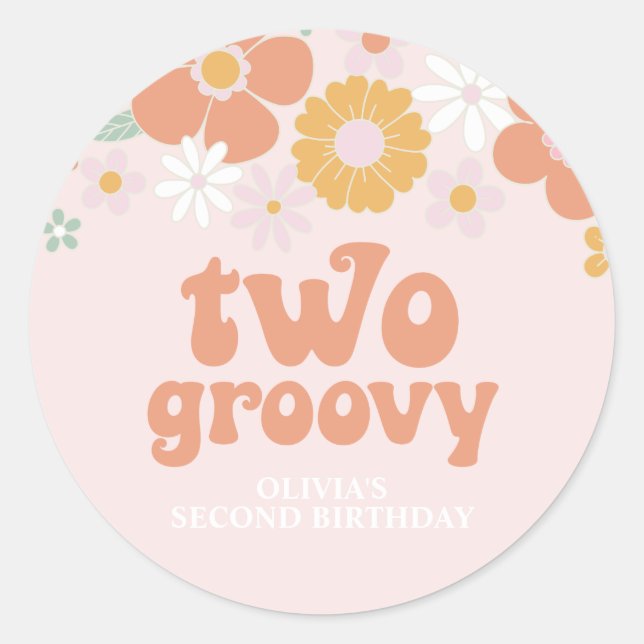 Sticker Rond Deux Super Retro Floral deuxième anniversaire (Devant)