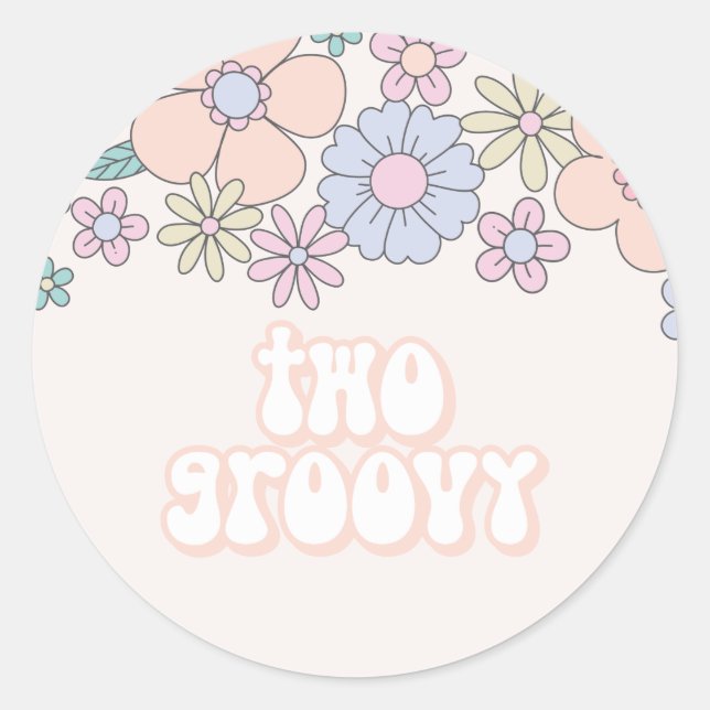 Sticker Rond Deux Super Retro pastel Floral 2ème anniversaire (Devant)