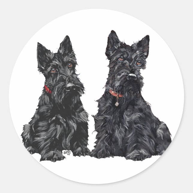 Sticker Rond Deux Terriers écossais noirs (Devant)