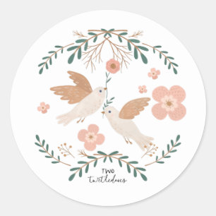 Sticker Rond Deux tourterelles 12 jours de Noël mignonne folk