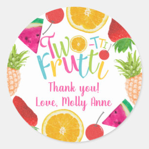 Sticker Rond Deux-tti Frutti Girl's 2nd Birthday Merci