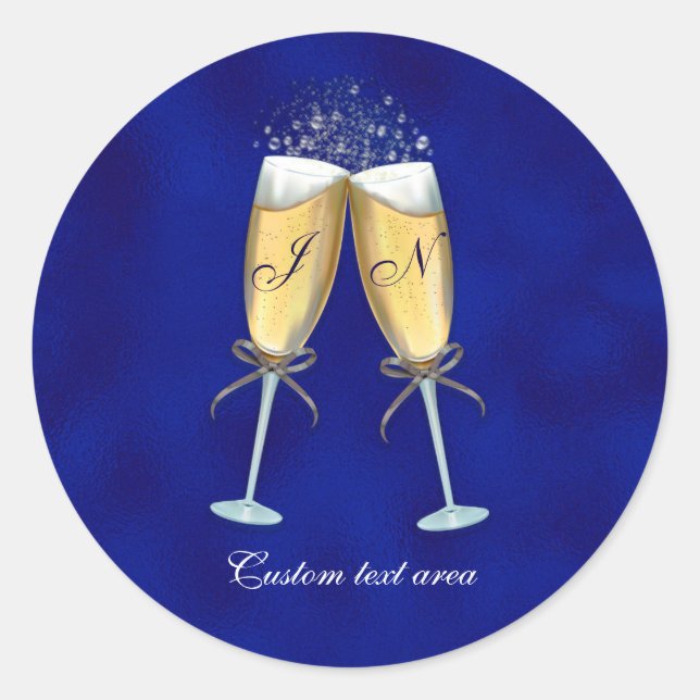 Sticker Rond Deux verres de Bubbly-Royal bleu personnalisé (Devant)