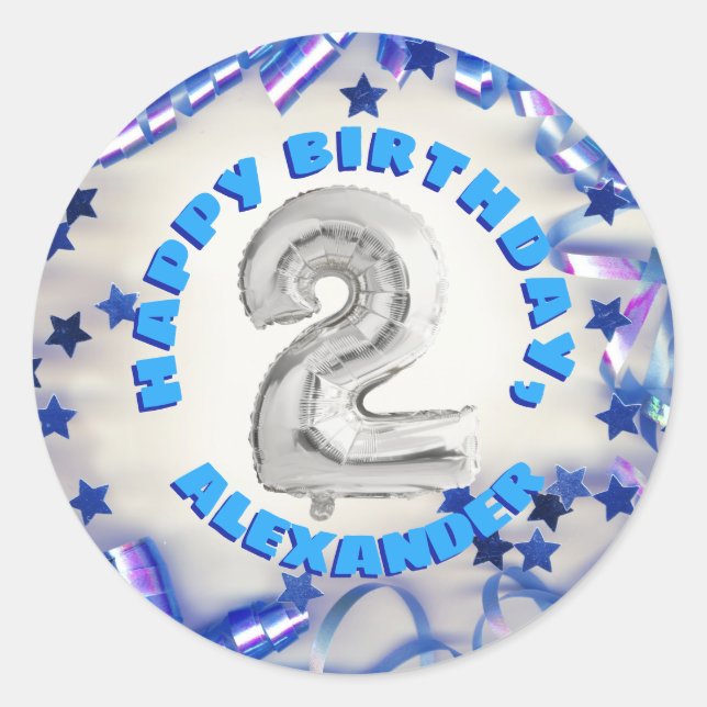 Sticker Rond Deuxième fête d'anniversaire Garçons de deux ans (Devant)