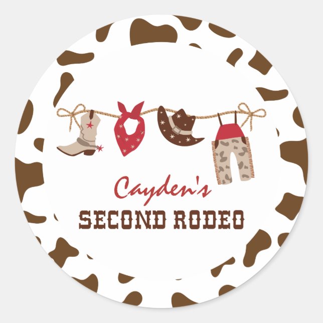 Sticker Rond Deuxième Rodéo Western Cowboy 2e anniversaire (Devant)