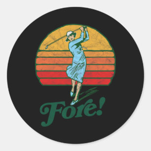 Sticker Rond Devant ! Femme de golf vintage rétro drôle golfeus