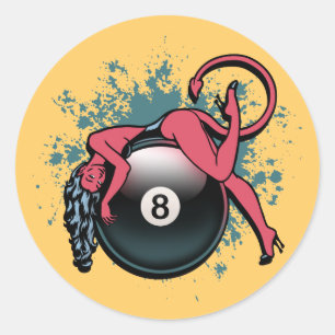 Sticker Rond Devil Girl 8-Ball