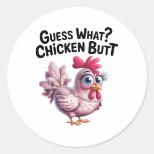 Sticker Rond Devinez quoi Cul de Poulet Clic Enfants Blague Des