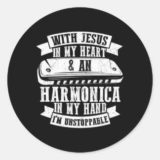 Sticker Rond Devis Du Joueur Harmonica Pour Harpe À Bouche Et H