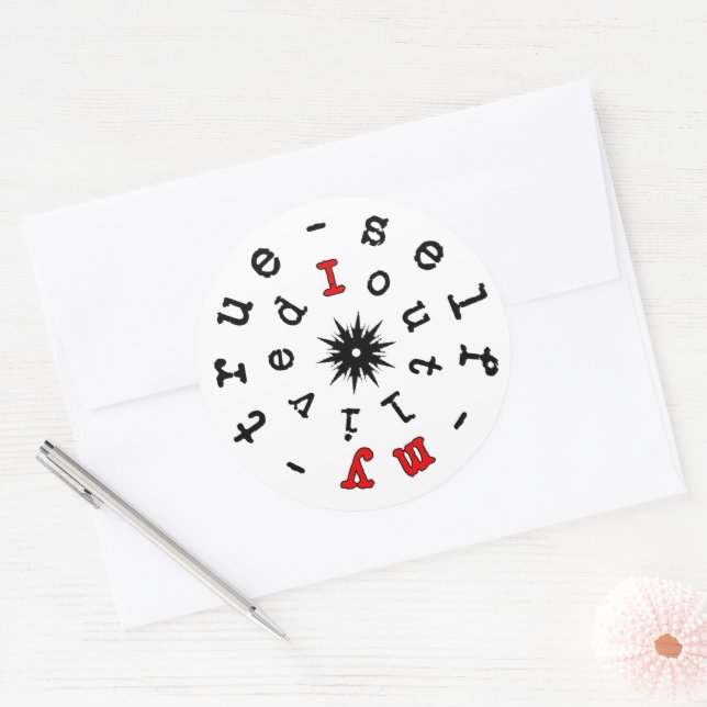 Sticker Rond Devise existentielle : J'ai survécu à mon vrai moi (Enveloppe)