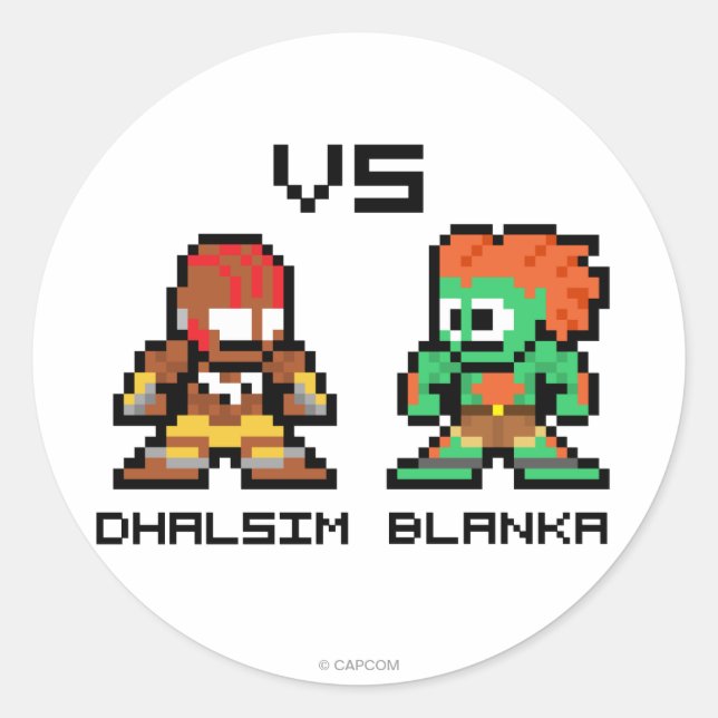 Sticker Rond Dhalsim 8 bits VS Blanka (Devant)