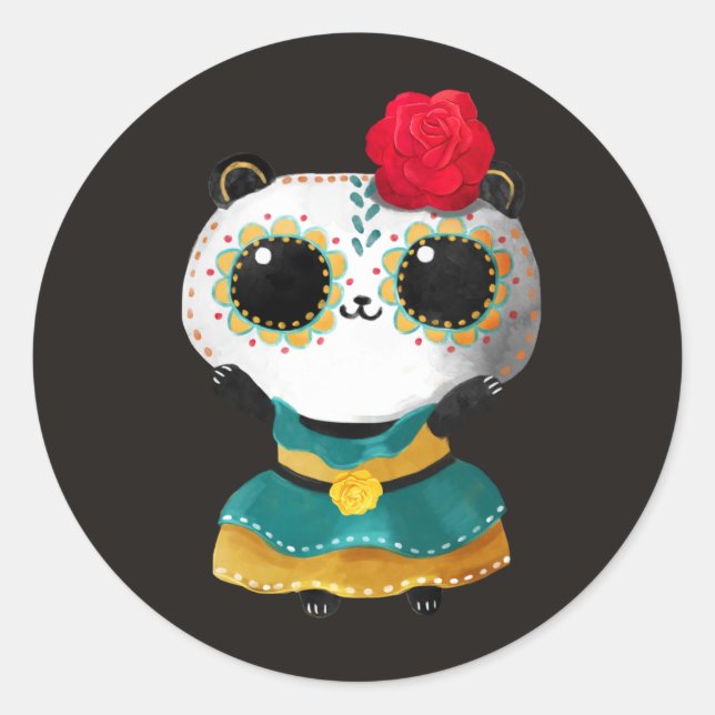 Sticker Rond Dia De Los Muertos Cute Panda Ours (Devant)