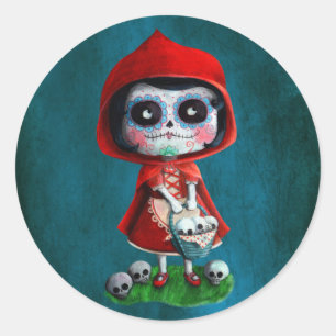 Sticker Rond Dia de los Muertos Petit chaperon rouge