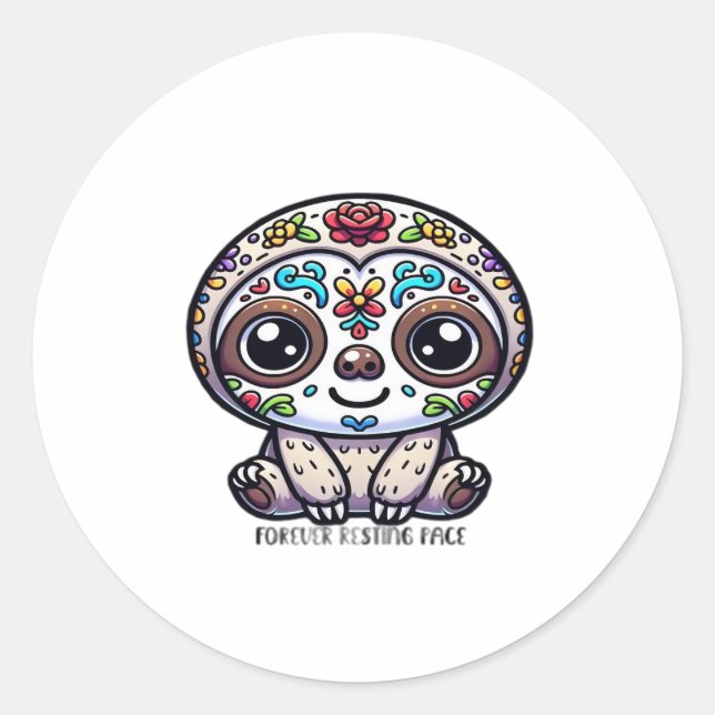 Sticker Rond Dia De Los Muertos Sloth T-Shirt Actif (Devant)