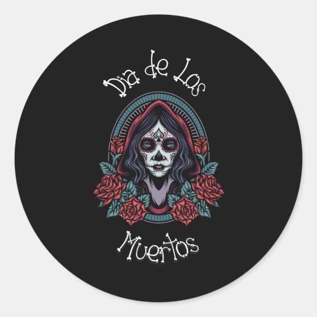 Sticker Rond Dia de los Muertos - Sugar Candy Crâne (Devant)